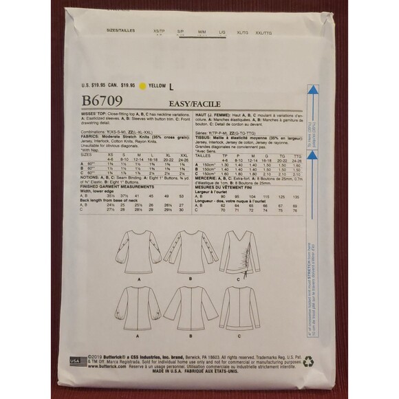Misses/Women's Close Fitting Tops Butterick Sewing Pattern B6709, Plus Size - Picture 3 of 5